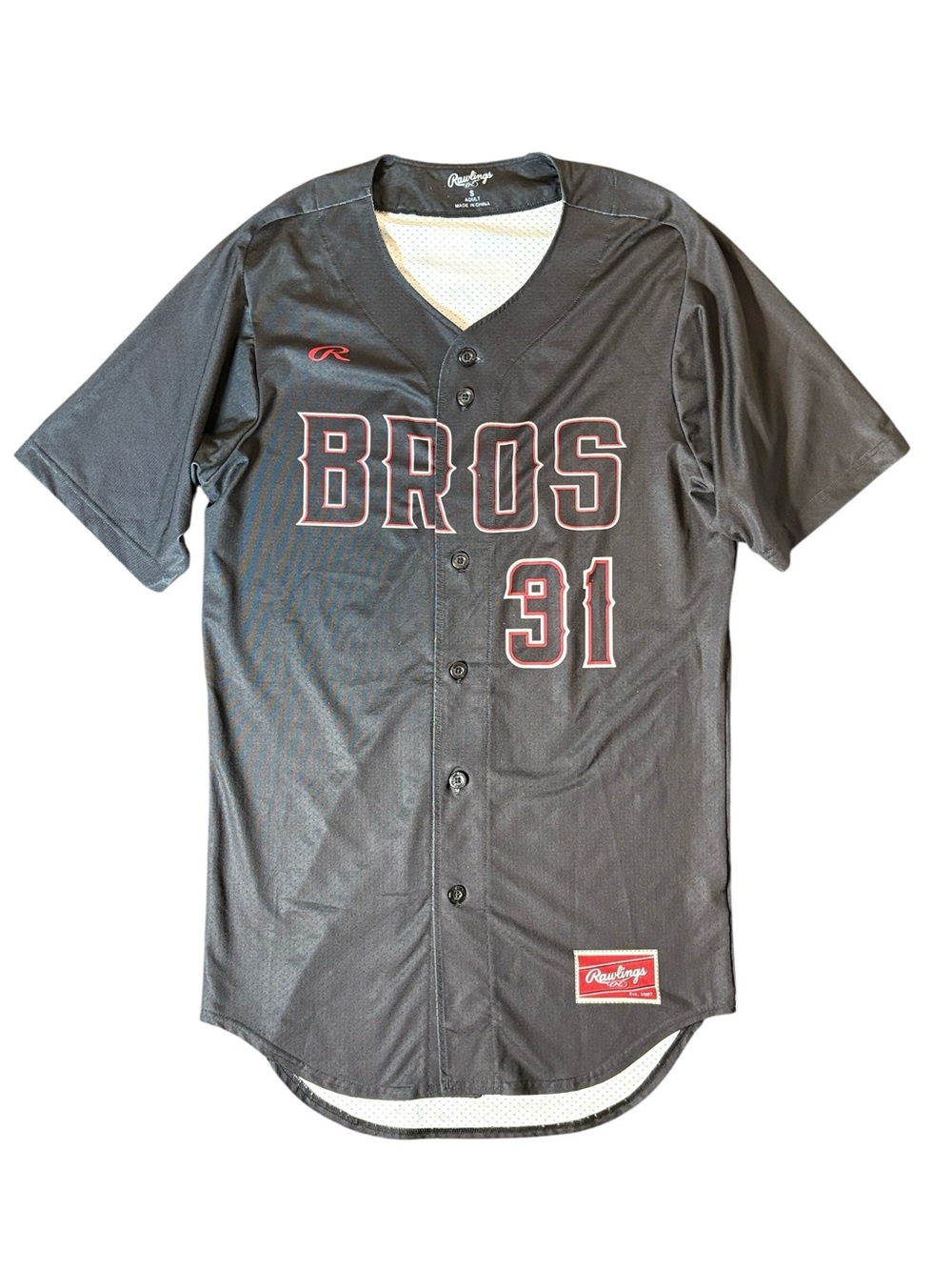 Rawlings Baseball Jersey Black Bros 31 Men’s Small Athletic Shirt